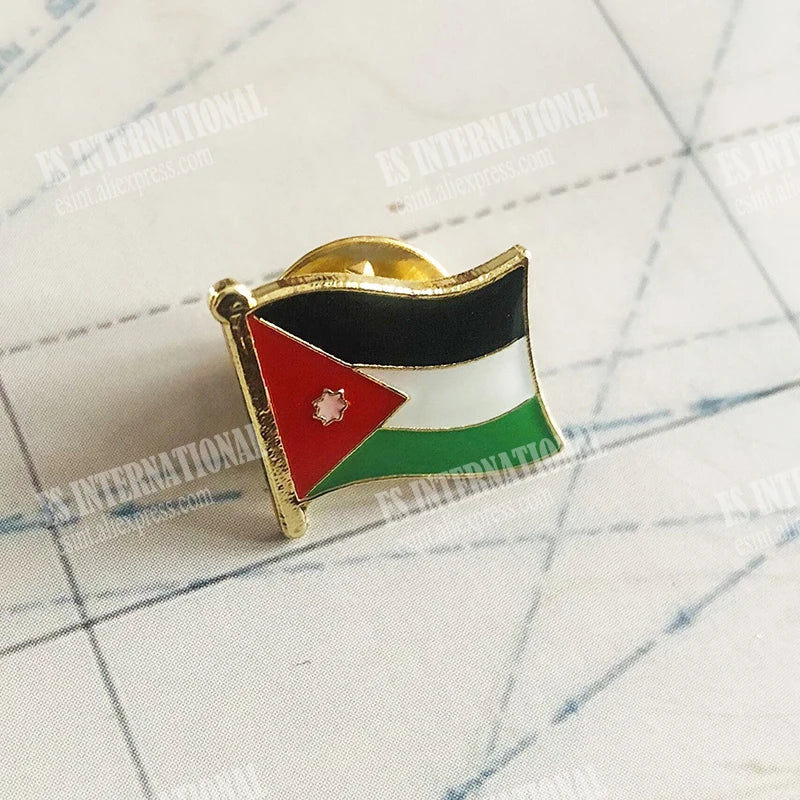 Jordan Flag Enamel Pin – Crystal Epoxy Brooch, National Souvenir Lapel Badge