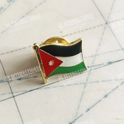 Jordan Flag Enamel Pin – Crystal Epoxy Brooch, National Souvenir Lapel Badge