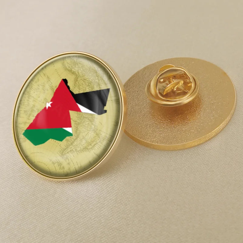 Jordan National Symbols Brooch Set – Map, Flag, Emblem & Flower Lapel Pins