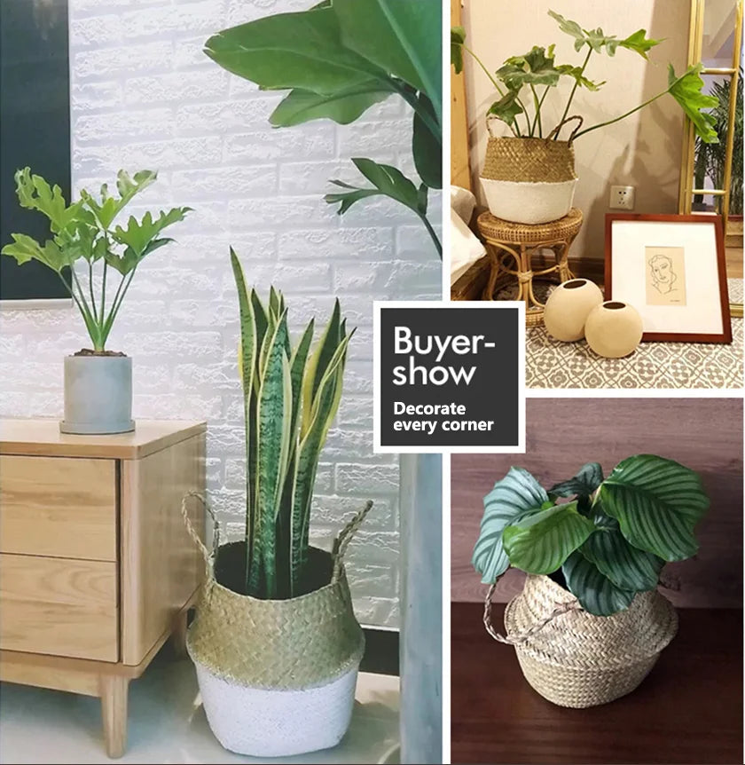 WHISM Handmade Seagrass Storage Basket Flower Pot Rattan Container Toys Organizer Holder Laundry Basket Home Decor Dropshipping