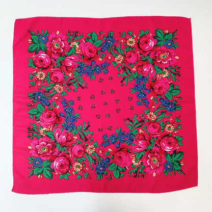 Babushka Bloom – 70cm Retro Floral Square Headscarf for Women