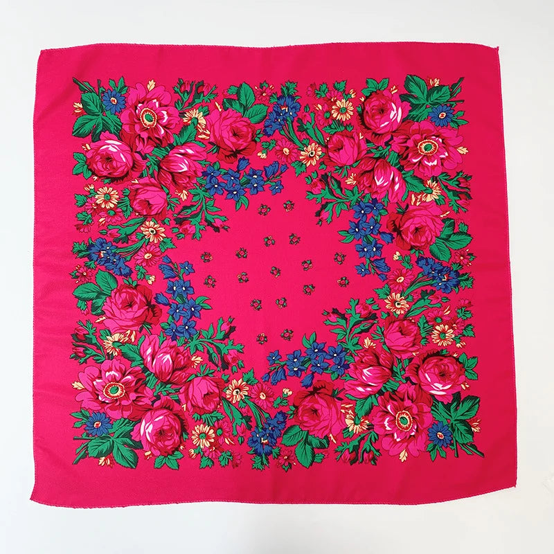 Babushka Bloom – 70cm Retro Floral Square Headscarf for Women