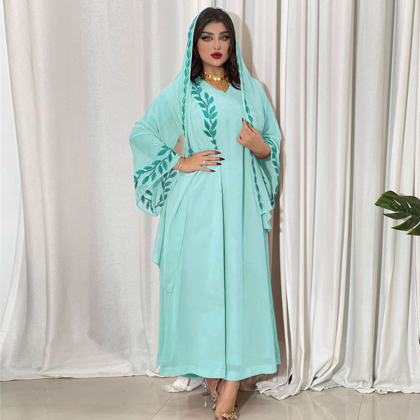 The Eid Set – 2-Piece Embroidered Abaya with Scarf for the Muslim Woman