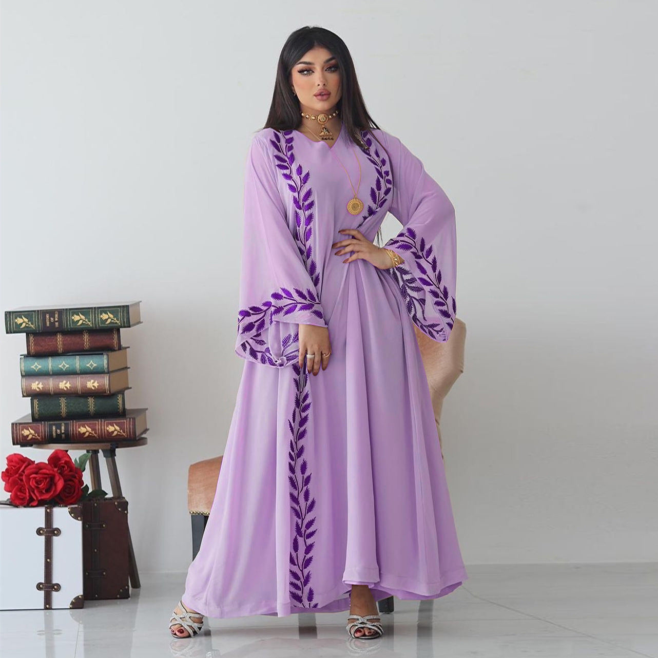The Eid Set – 2-Piece Embroidered Abaya with Scarf for the Muslim Woman