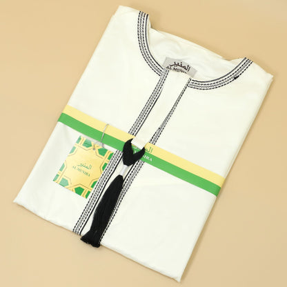 Eid Ramadan Muslim Men Long Robe Round Neck Embroidered Oman Dubai Arabian Saudi Male Jubba Thobe Adults Abayas Islamic Kamis