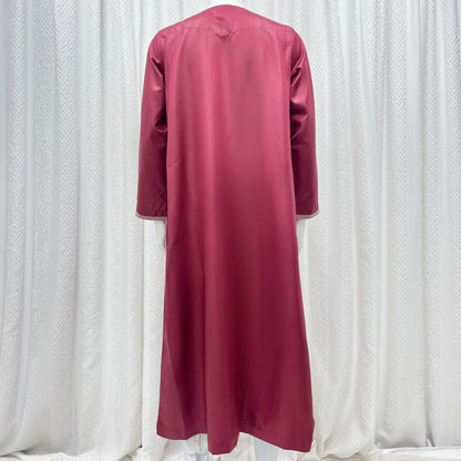 Eid Ramadan Muslim Men Long Robe Round Neck Embroidered Oman Dubai Arabian Saudi Male Jubba Thobe Adults Abayas Islamic Kamis