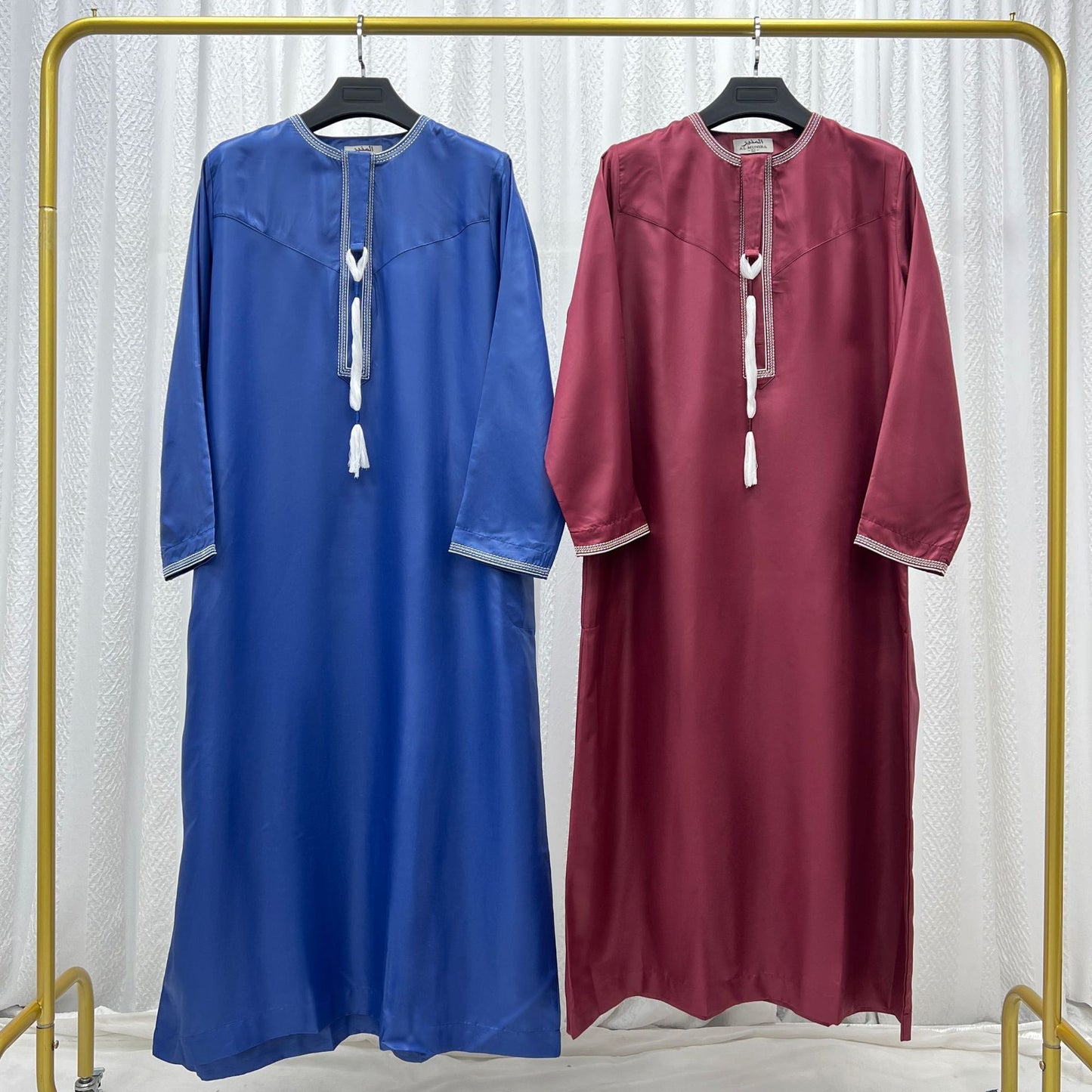 Eid Ramadan Muslim Men Long Robe Round Neck Embroidered Oman Dubai Arabian Saudi Male Jubba Thobe Adults Abayas Islamic Kamis