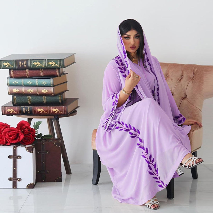 The Eid Set – 2-Piece Embroidered Abaya with Scarf for the Muslim Woman