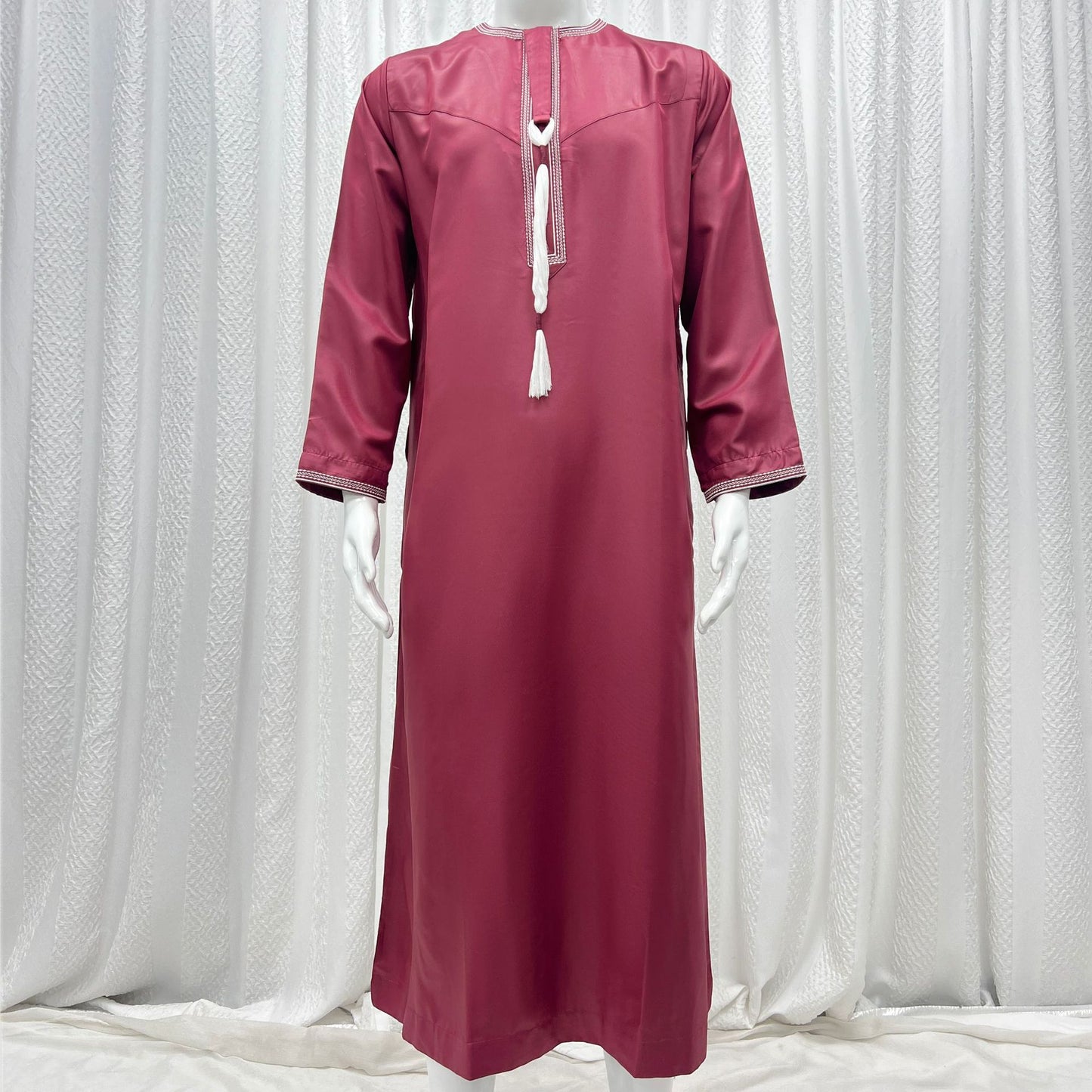 Eid Ramadan Muslim Men Long Robe Round Neck Embroidered Oman Dubai Arabian Saudi Male Jubba Thobe Adults Abayas Islamic Kamis