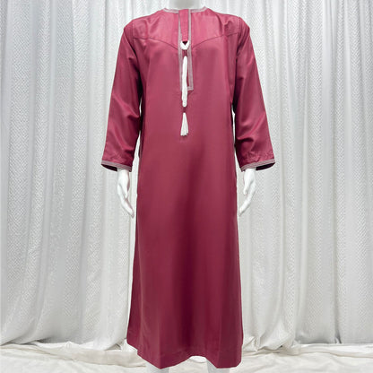 Eid Ramadan Muslim Men Long Robe Round Neck Embroidered Oman Dubai Arabian Saudi Male Jubba Thobe Adults Abayas Islamic Kamis