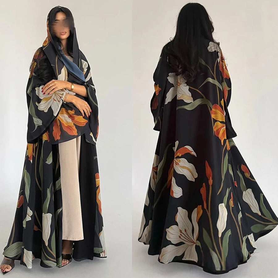Floral & Feminine – The Print Cardigan Set with Hijab for the Muslim Woman in America