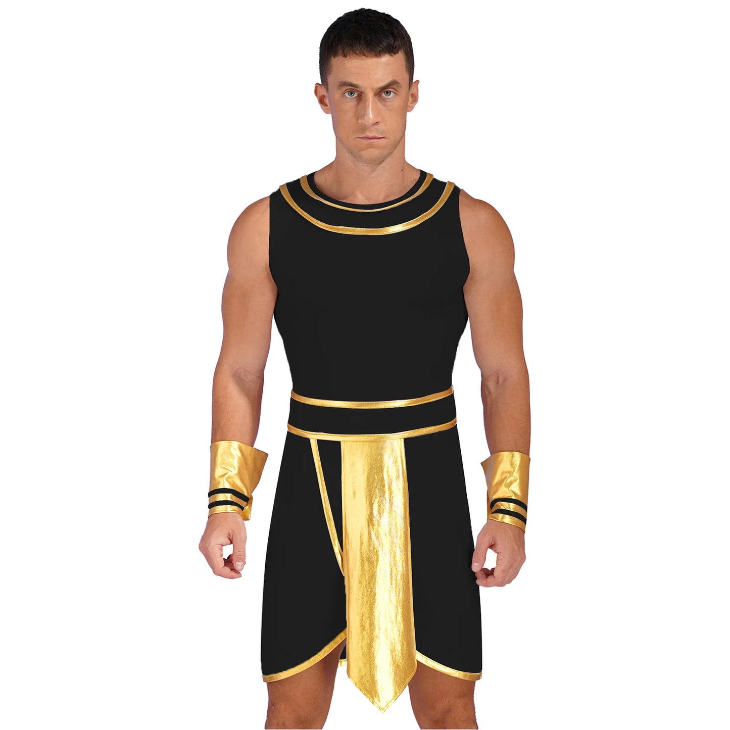 Pharaoh & Spartan Robe Costume – Men's Egyptian God Cosplay with Cuffs