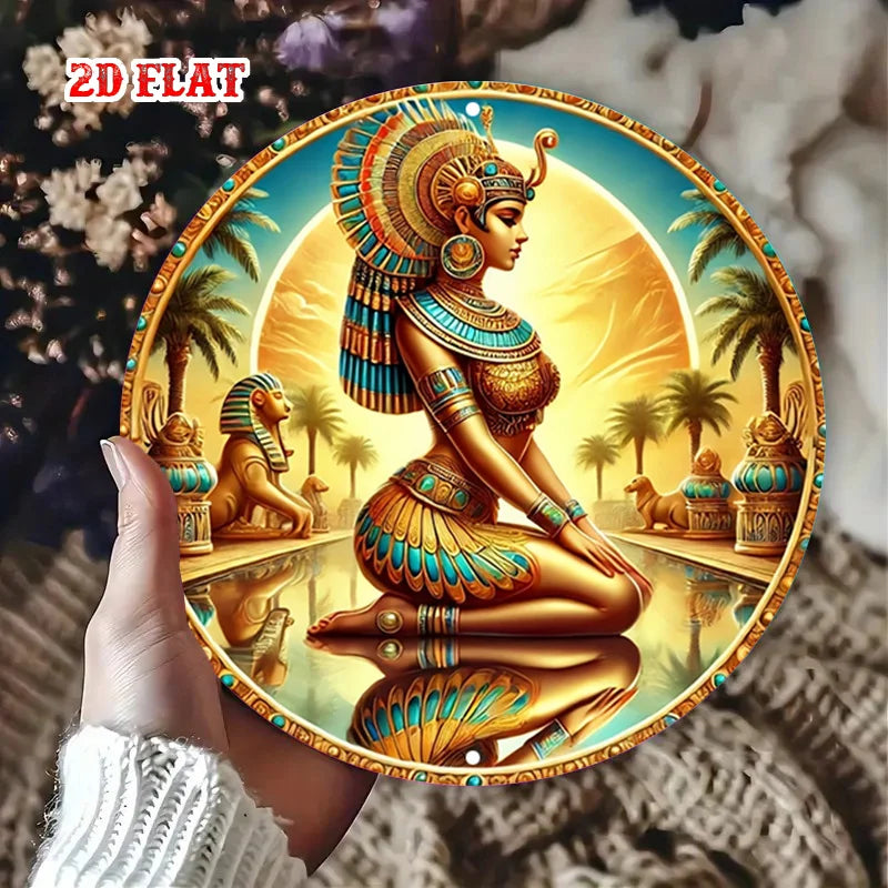 Vintage Egyptian Landscape Tin Sign – Cleopatra, Sphinx & Pyramid Metal Wall Art