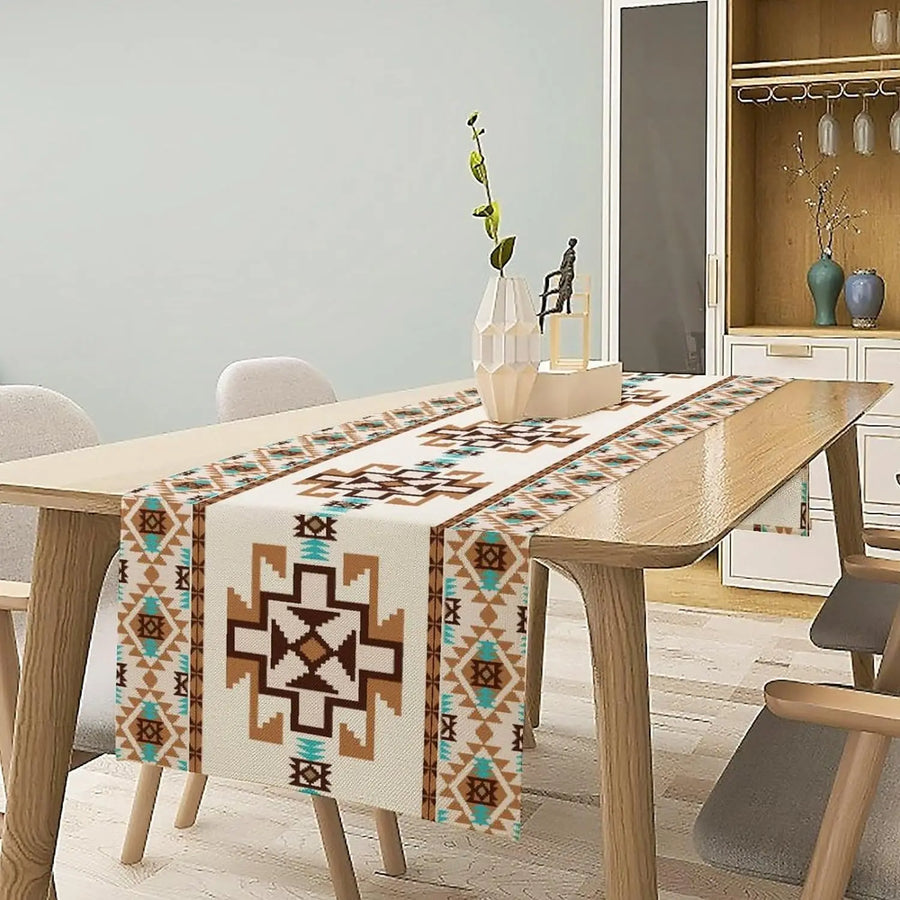 The Aztec Linen – Boho Abstract Geometric Table Runner