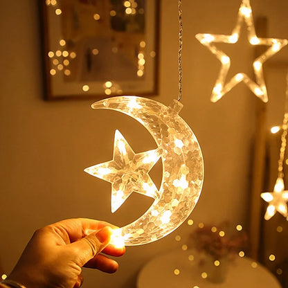 Moon Star Led Curtain Garland String Light EID Mubarak Ramadan Decorations 2025 Home Decor Islam Muslim Event Party Supplies