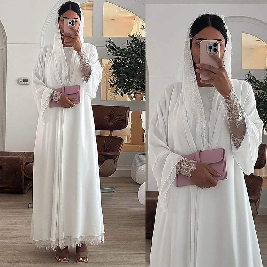 White Purity – The Solid Open Abaya with Hijab for the Muslim Woman in America