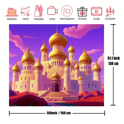1pc Arab palace photo pavilion background, Aladdin Castle theme, polyester, for birthday parties, fairy tale theme pictures