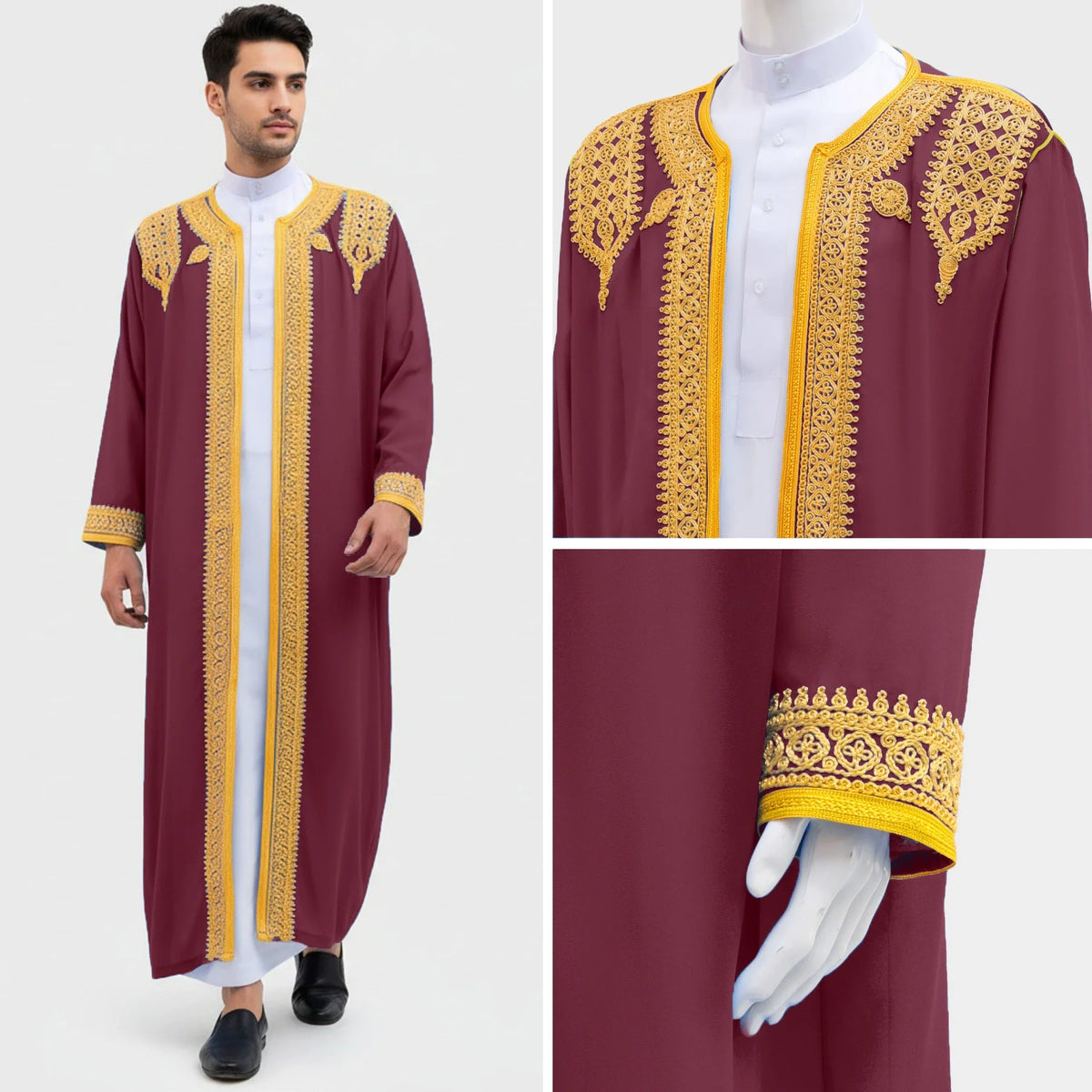 Traditional Embroidery Jubba Thobe Men Muslim Dress Saudi Arab Robe Kimono Cardigan Abaya Daffah Dishdasha Thoub Islam Clothing