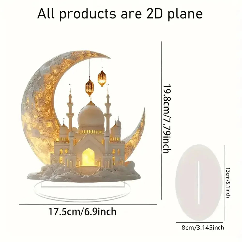2D Flat 1pc Boho Style Ramadan Crescent Mosque Tabletop Decor, 2D Flat Acrylic Islamic Art, Multipurpose Home Decoration