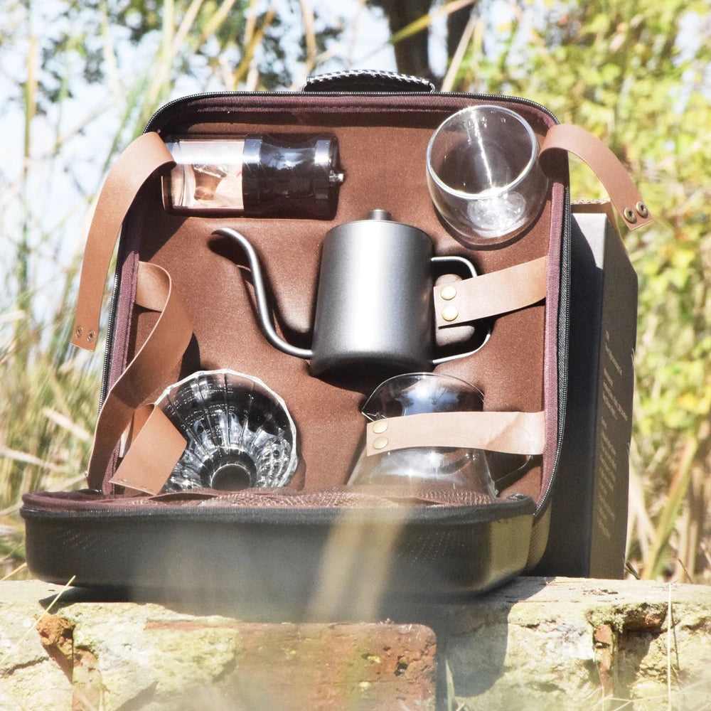 The Luxe Brew – Coffee Gift Box Set with Grinder & Glass Drip Filter