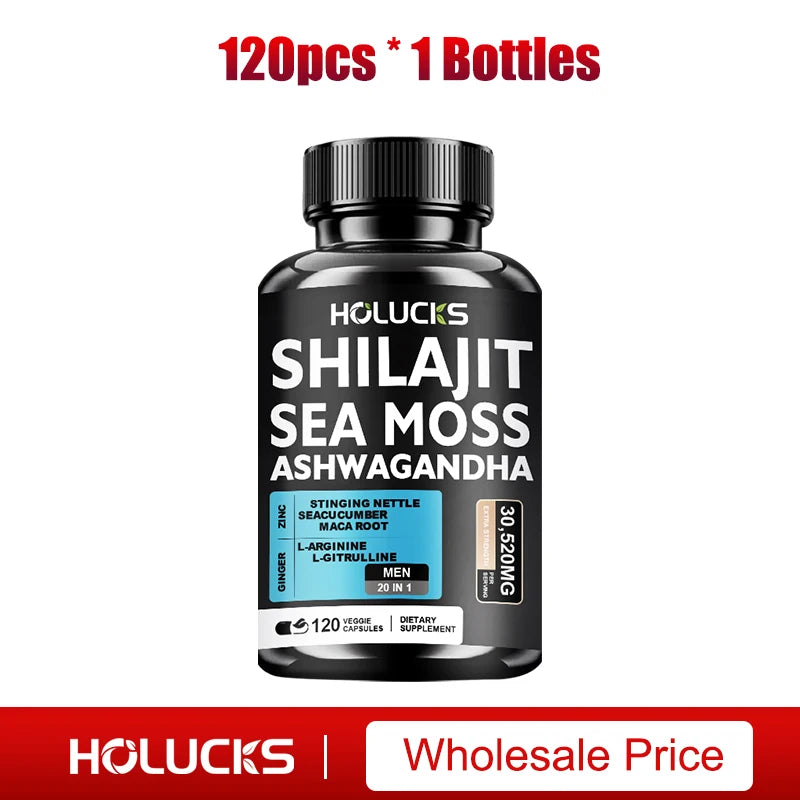 Shilajit +Sea Moss Capsules for Men, Enhance Strength, Energy & Endurance, Improve Immune, Cognitive Boost, Promote Metabolism
