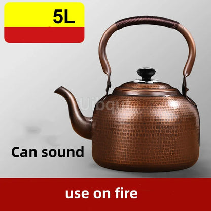 3L Pure Red Copper Boiling Kettle Handmade Vintage Copper Pot Home Teapot For Gas/Induction Cooker Tea Infuser Health Tea Kettle