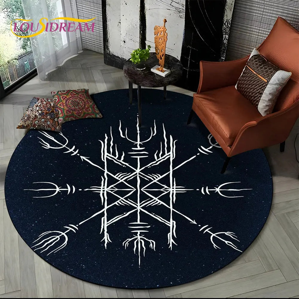 Viking Valknut Yggdrasil Tree of Life Round Area Rug,Carpet Rug for Living Room Bedroom Sofa Playroom Decor,Non-slip Floor Mat