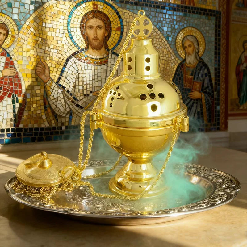 New2026 Eastern Orthodox Church Censer With Bells Gold Plated Hanging Incense Burner Church Home Decoration Orthodox Censer Gift