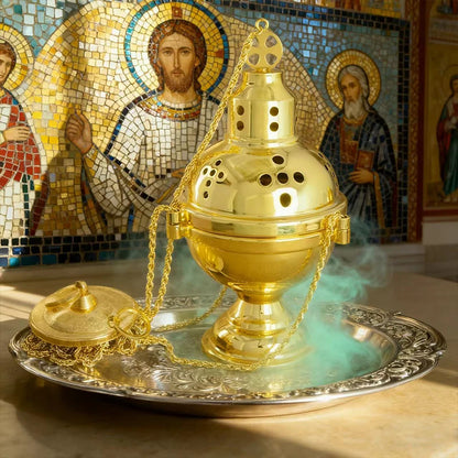 New2026 Eastern Orthodox Church Censer With Bells Gold Plated Hanging Incense Burner Church Home Decoration Orthodox Censer Gift