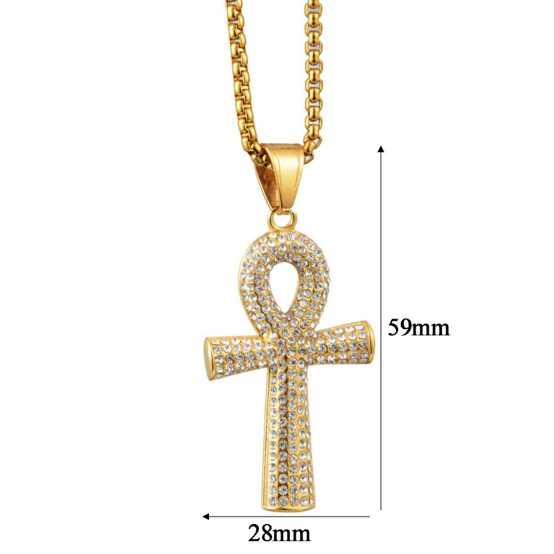 Gold Ankh Cross Pendant – Stainless Steel Key of Life Necklace for Men & Women