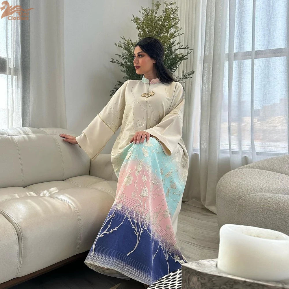 Gradient Grace – The Jacquard Homewear Kaftan for the Arab Woman in America