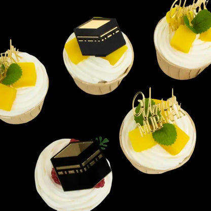 Muslim Umrah Mubarak 6pcs Topper Set in Gold, Great for Ramadan Cake and Cupcake Decorations