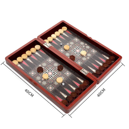 40cm Large 3-in-1 Wooden Chess & Checkers & Backgammon Set, Foldable Board for Family Travel