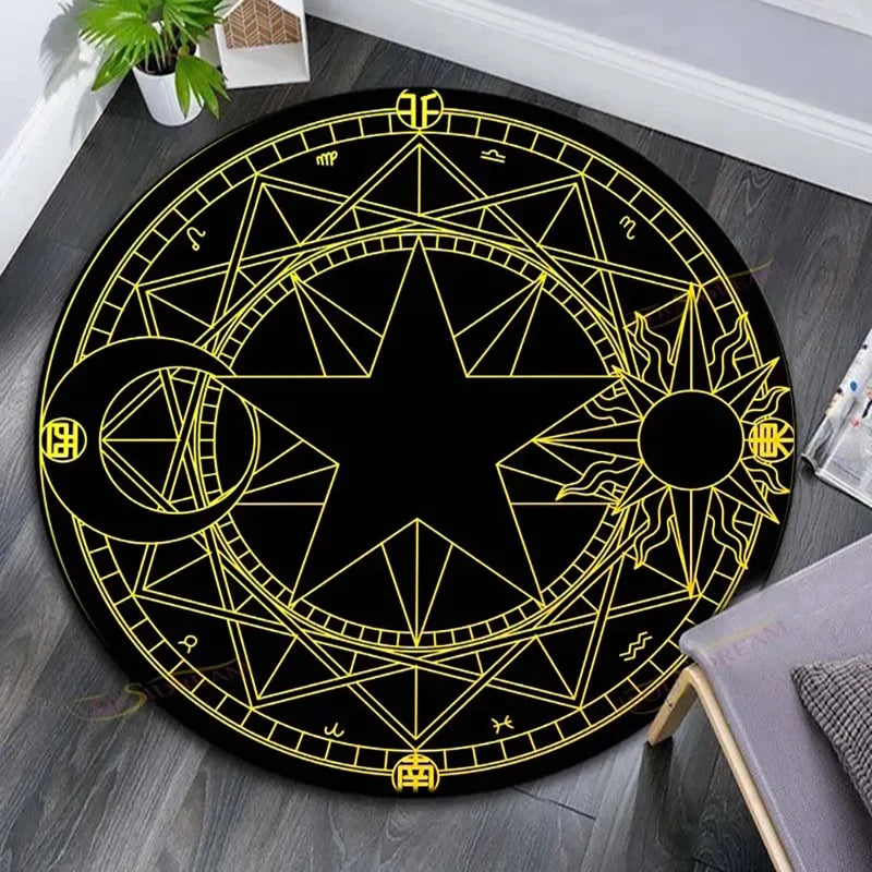 Cartoon Magic Circle, Celestial Star Pattern, Dark Series Theme, Home Decorative Round Carpet, Game Room Floor Mat
