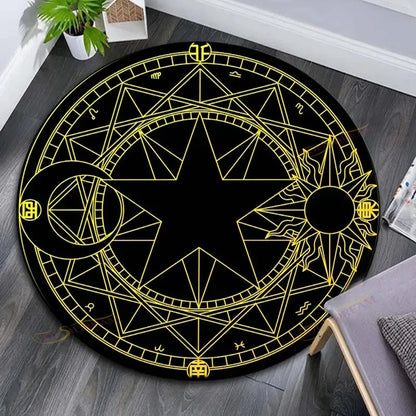 Cartoon Magic Circle, Celestial Star Pattern, Dark Series Theme, Home Decorative Round Carpet, Game Room Floor Mat