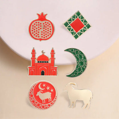 Eid al-Adha Islamic Culture Badge Enamel Pin Cartoon Ram Crescent Mosque Goat Pomegranate Brooch Fashion Bags Jewelry Accessory