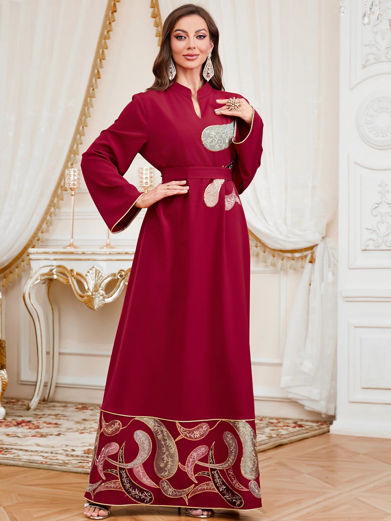 Elegant Eid Muslim Evening Party Jalabiya Marocain Dress Ramadan Arabic Embroidery Abaya Islamic Turkish Moroccan Kaftan Gown