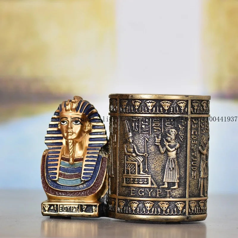 Egyptian Pharaoh Pen Holder – Creative Desktop Organizer, Home Study Decor