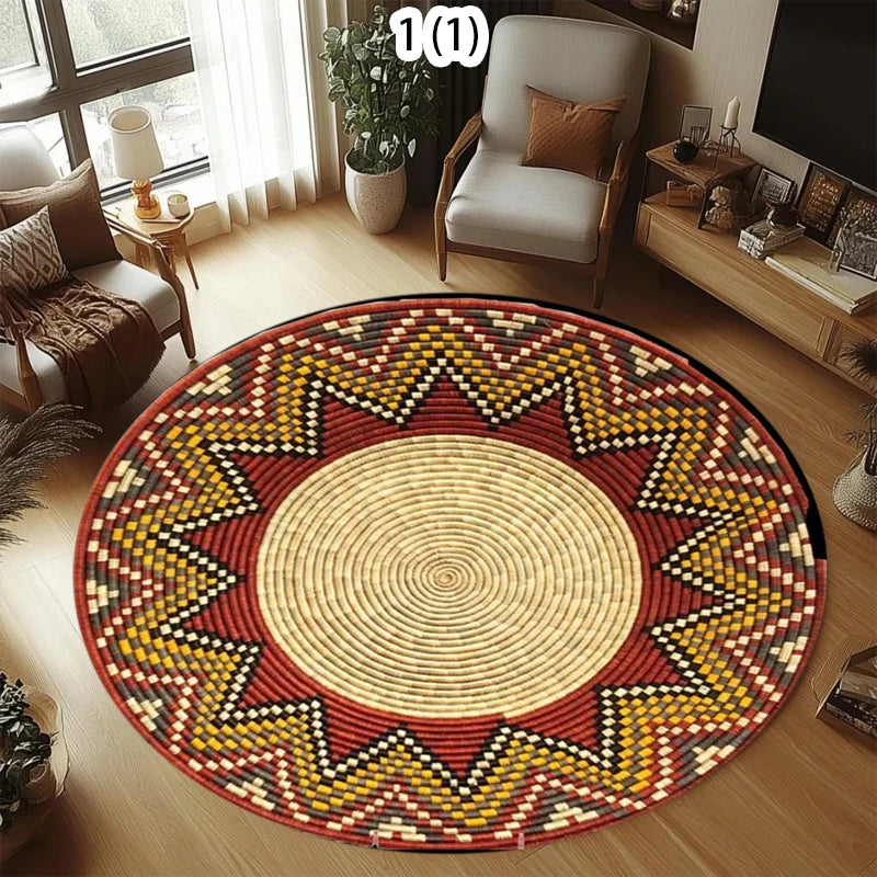 The Woven Circle – Round Geometric Ethnic Area Rug