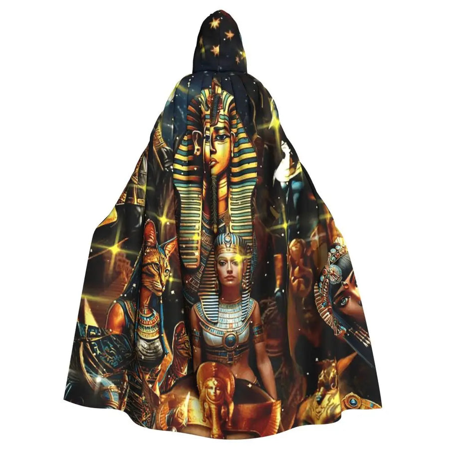 Pharaoh Golden Crown Hooded Cape – Egyptian Cosplay Cloak for Adults