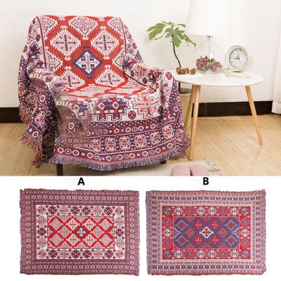 Retro Plaid Winter Cotton Linen Woven Line Blanket Sofa Towel Knit Thickened Warm Pad Mat Bohemian Boho Throw Travel Bedspread