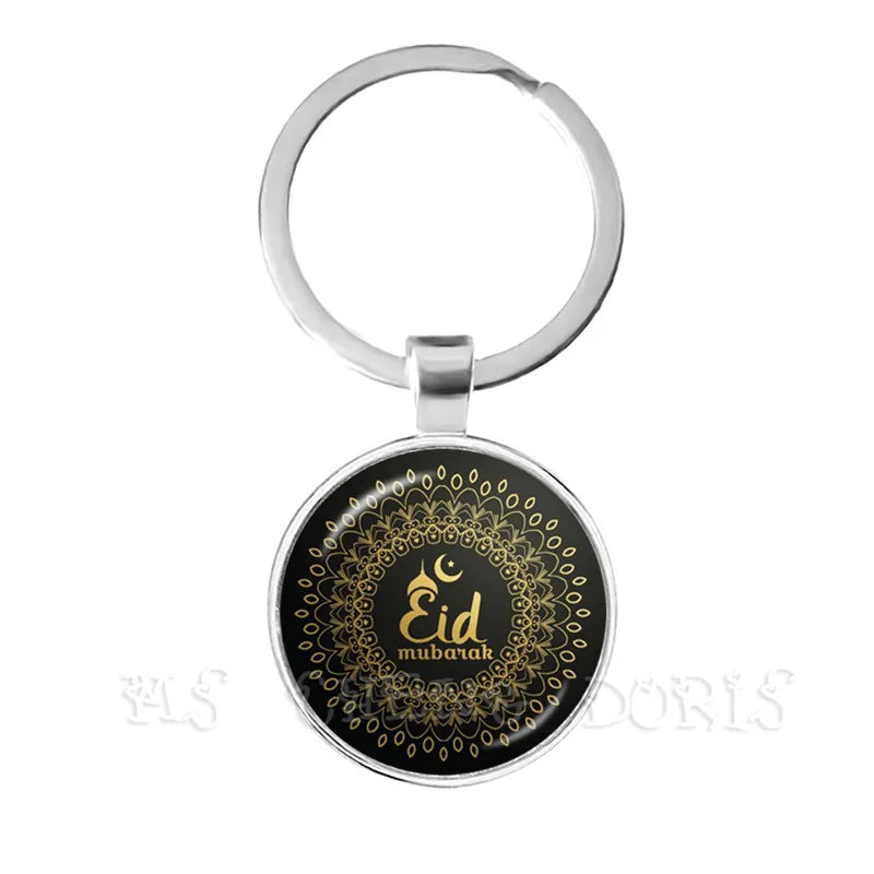 Gold-color 25mm Glass Muslim Islamic Allah Arab Muslim Key Chain For Muhammad Religious Middle Jewelry Ramadan Gift For Friends
