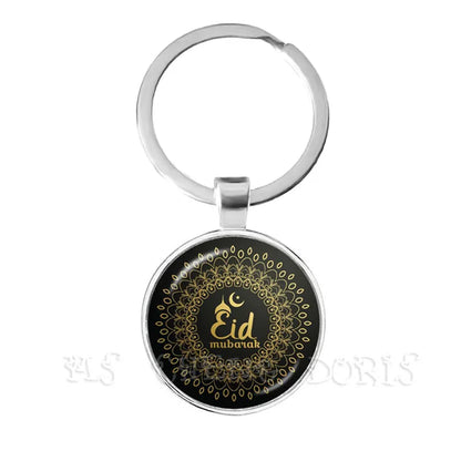 Gold-color 25mm Glass Muslim Islamic Allah Arab Muslim Key Chain For Muhammad Religious Middle Jewelry Ramadan Gift For Friends