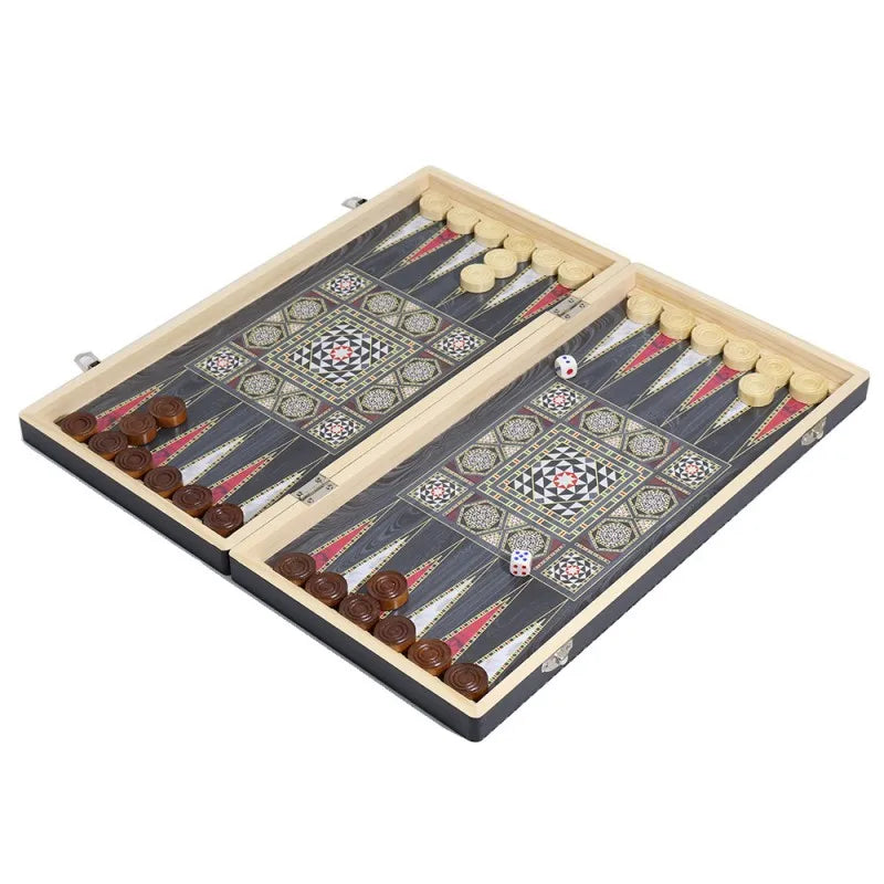 Luxury Knight Wooden 3-in-1 Chess Backgammon Foldable Intellectual Entertainment Game Portable Board Multiple Modes