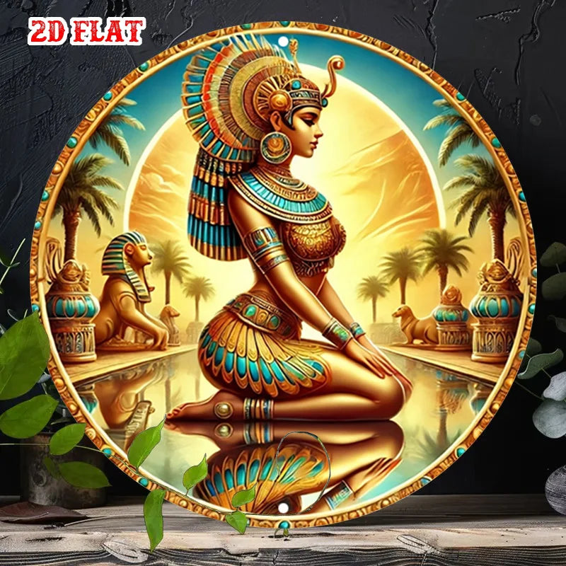 Vintage Egyptian Landscape Tin Sign – Cleopatra, Sphinx & Pyramid Metal Wall Art