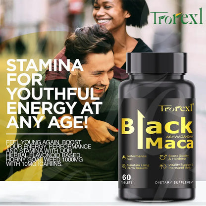 Natural Black Maca ERECTEnhancer, Male Power Strength Supplements for Volume Enhancing, Max Stamina Capsule for Man