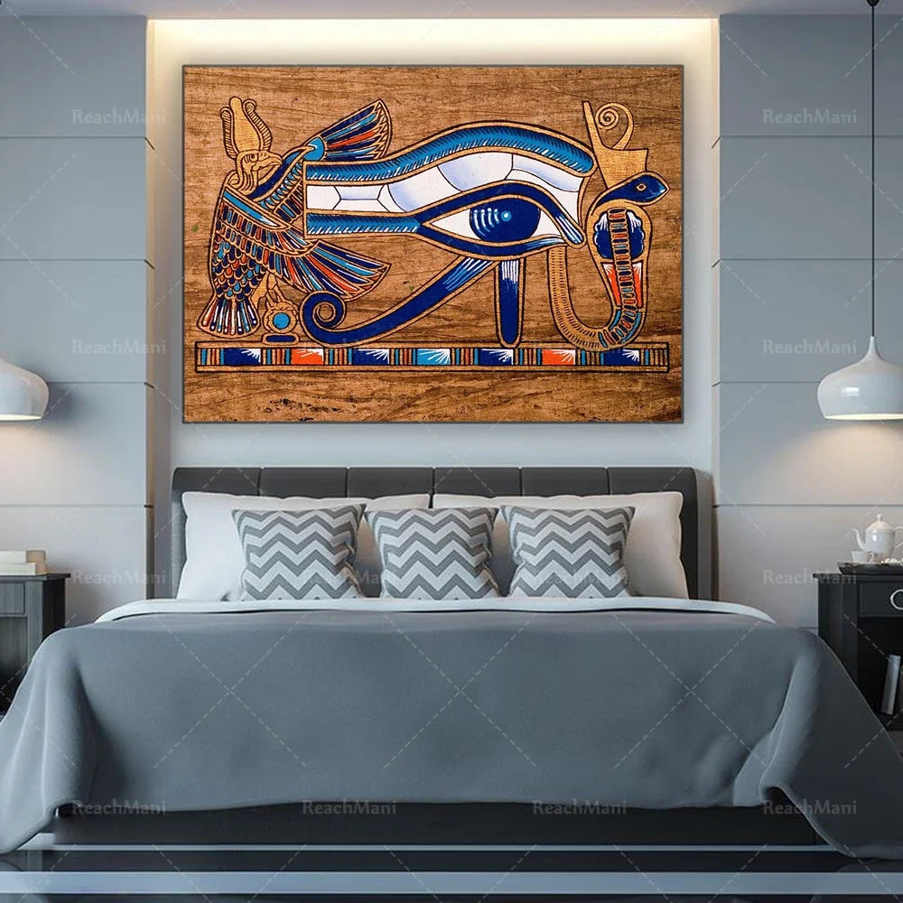 Nefertari, Horus & Ra Canvas Print – Egyptian Mural Art, Contemporary Pharaoh Decor