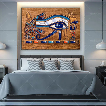 Nefertari, Horus & Ra Canvas Print – Egyptian Mural Art, Contemporary Pharaoh Decor