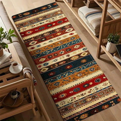 The Tribal Bloom – Vintage Floral Striped Runner Rug