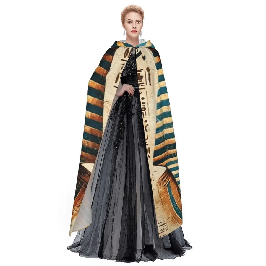 Pharaoh Golden Crown Hooded Cape – Egyptian Cosplay Cloak for Adults